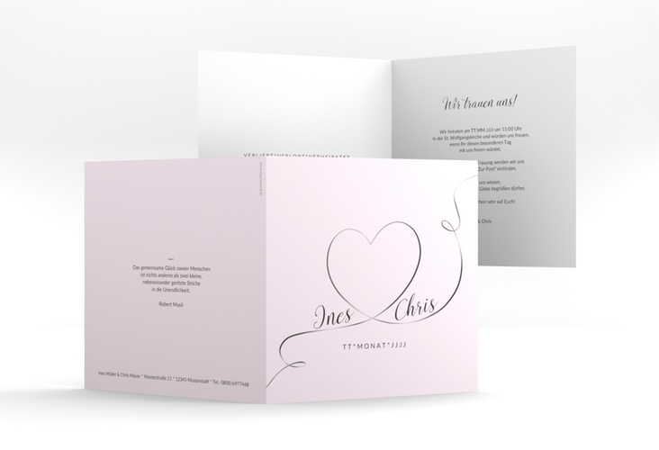 Hochzeitseinladung Dolce quadr. Klappkarte rosa hochglanz