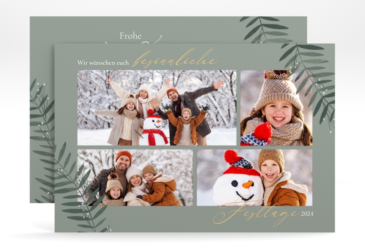 Weihnachtskarte Festtagsstimmung A6 Karte quer gruen für Weihnachtsgrüße mit Familienfoto
