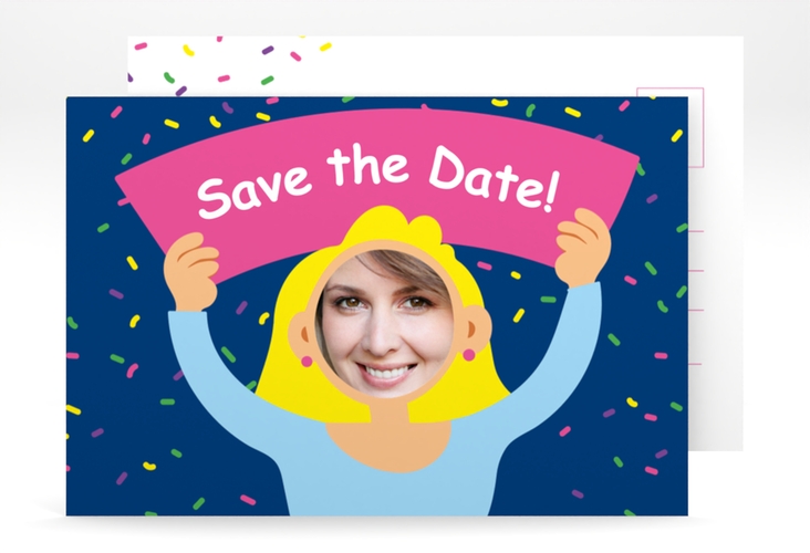 Save the Date-Postkarte Geburtstag Comic Woman A6 Postkarte