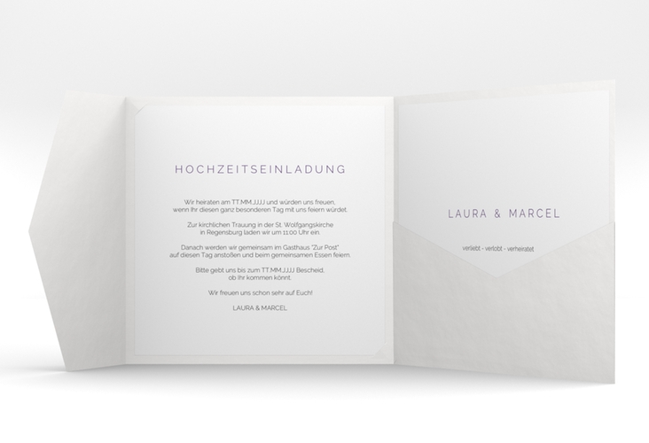 Hochzeitseinladung Fingerprint Pocketfold lila schlicht mit Fingerabdruck-Motiv