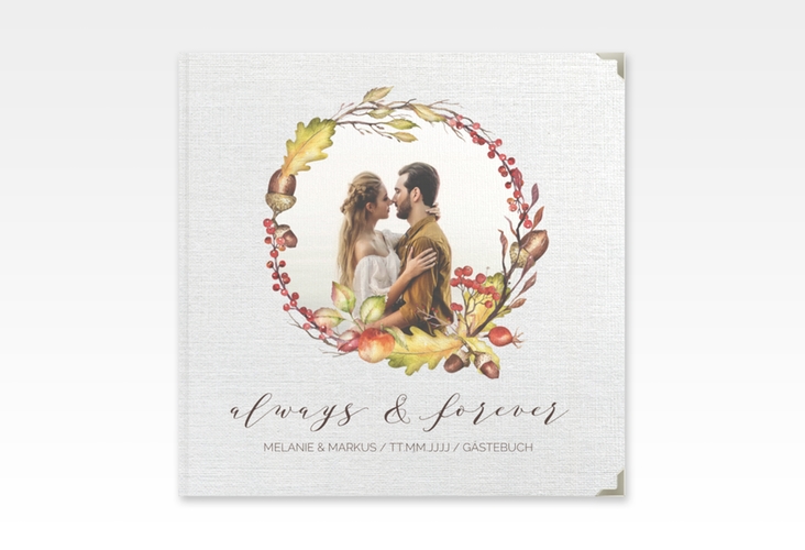 Gästebuch Selection Hochzeit Herbstlich Leinen-Hardcover mit Eichenkranz und Foto