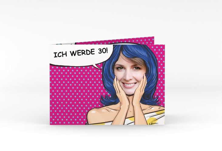 Einladung 30. Geburtstag Popart Woman A6 Klappkarte quer
