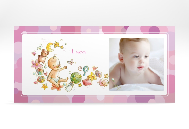 Geburtskarte Bubbles lange Karte quer rosa hochglanz