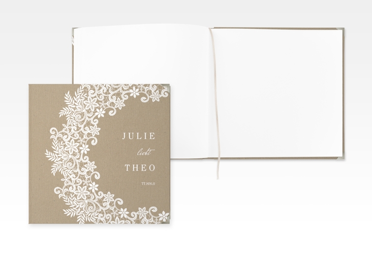 Gästebuch Selection Hochzeit Mariage Leinen-Hardcover Kraftpapier mit Bogen aus weißer Spitze