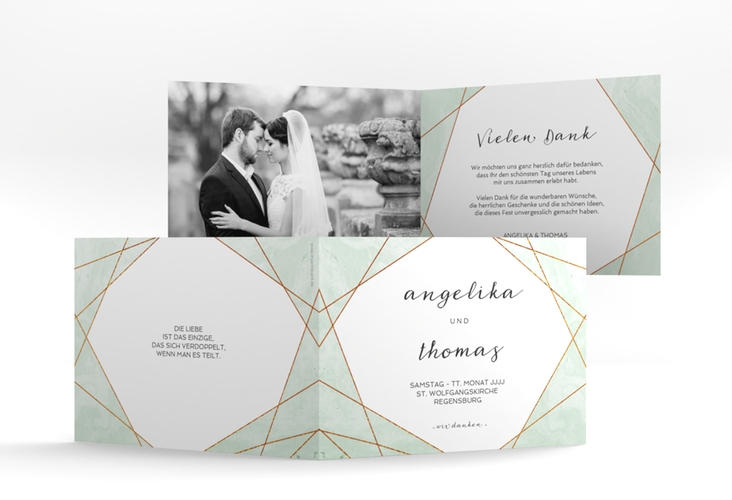 Danksagungskarte Hochzeit Asymmetry A6 Klappkarte quer gruen hochglanz