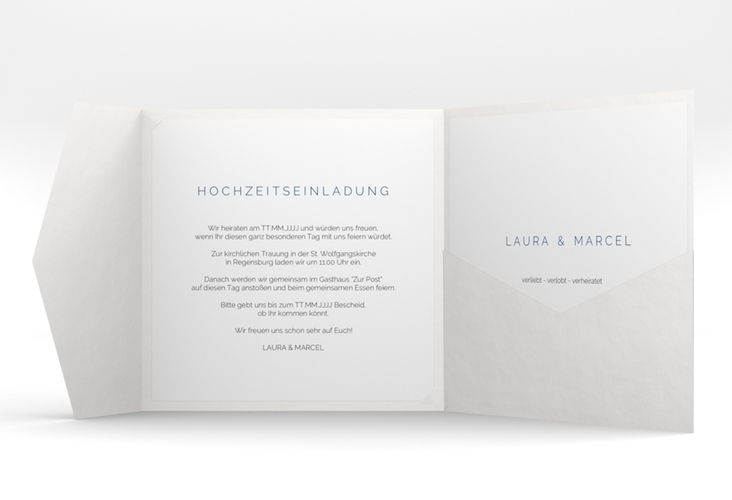 Hochzeitseinladung Fingerprint Pocketfold blau hochglanz schlicht mit Fingerabdruck-Motiv