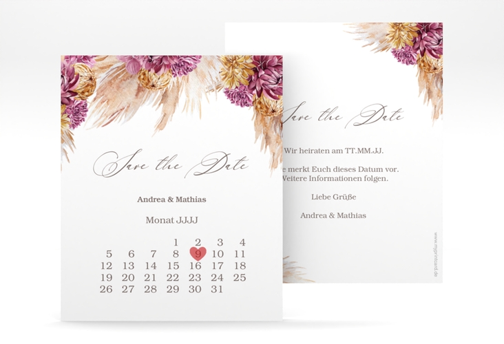Save the Date-Kalenderblatt Pampas Kalenderblatt-Karte