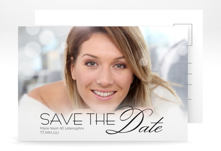 Save the Date-Postkarte Geburtstag Luminous A6 Postkarte schwarz