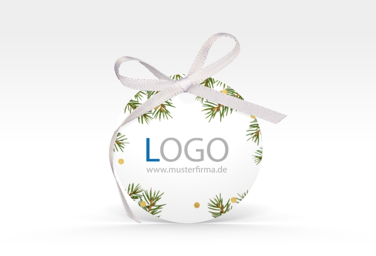 Geschenkanhänger Weihnachten "Tannenzweig" Geschenkanhänger, rund zum Personalisieren mit Logo