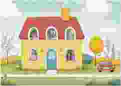 Fotopuzzle 100 Teile Fotohaus 100 Teile bunt mit Haus und fünf Familienfotos in den Fenstern