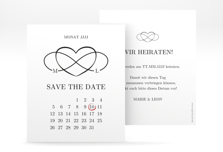 Save the Date-Kalenderblatt Infinity Kalenderblatt-Karte schwarz hochglanz