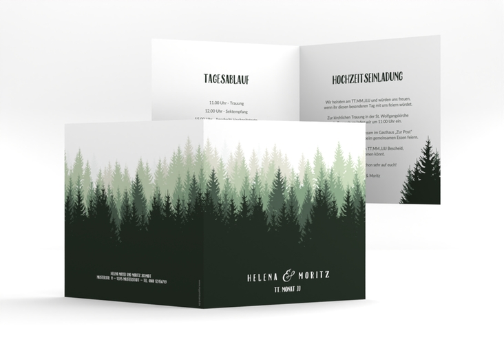 Hochzeitseinladung Forest quadr. Klappkarte gruen