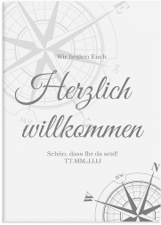 Willkommensschild Leinwand Windrose 50 x 70 cm Leinwand grau