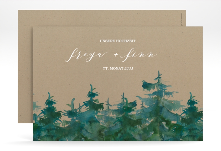 Save the Date-Karte Evergreen A6 Karte quer Kraftpapier hochglanz