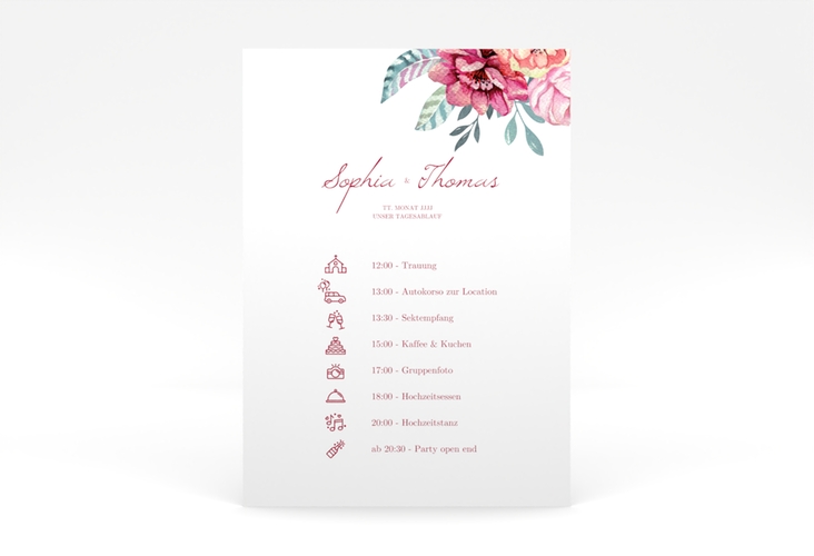 Tagesablauf Poster Hochzeit Blooming 50 x 70 cm Poster weiss
