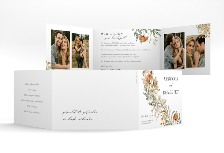 Hochzeitseinladung Wildfang A6 Doppel-Klappkarte weiss hochglanz mit getrockneten Wiesenblumen