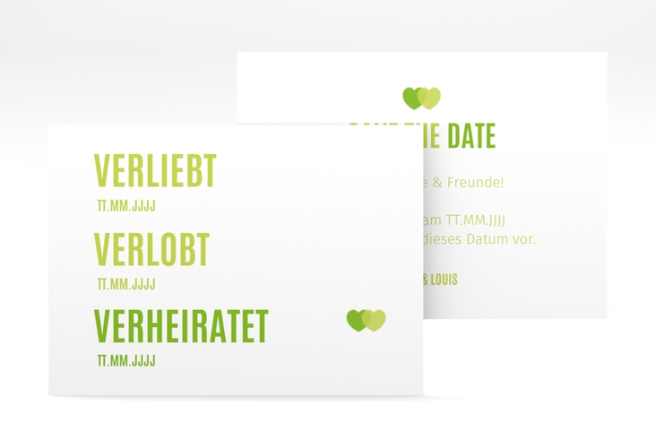 Save the Date-Visitenkarte Couple Visitenkarte quer gruen hochglanz