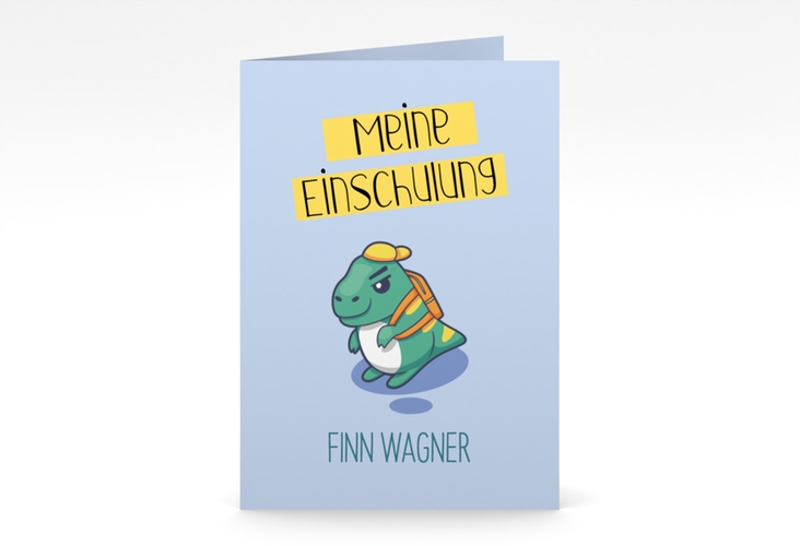 Einschulungskarte Dinosaurier A6 Klappkarte hoch