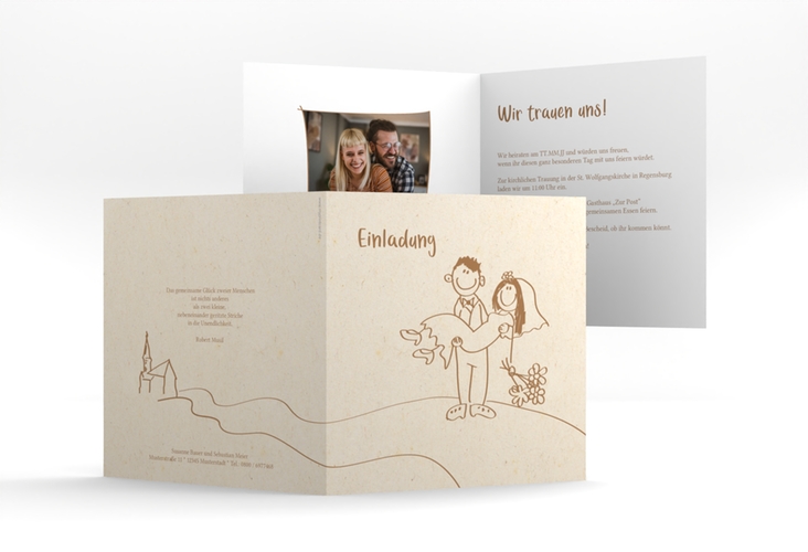 Hochzeitseinladung Pisa quadr. Klappkarte beige