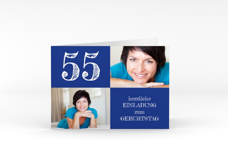 Einladung Geburtstag Lebensfreude A6 Klappkarte quer blau