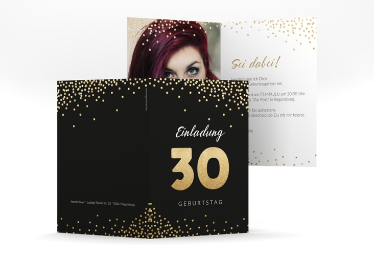 Einladung 30. Geburtstag Glitzer A6 Klappkarte hoch gold