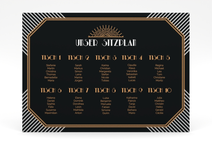 Sitzplan Poster Hochzeit Gatsby 70 x 50 cm Poster schwarz im 20er-Jahre-Stil