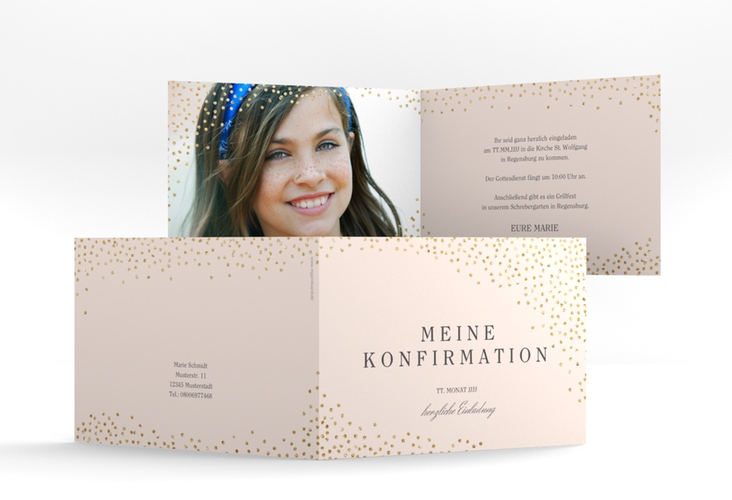 Einladung Konfirmation Glossy A6 Klappkarte quer rosa hochglanz