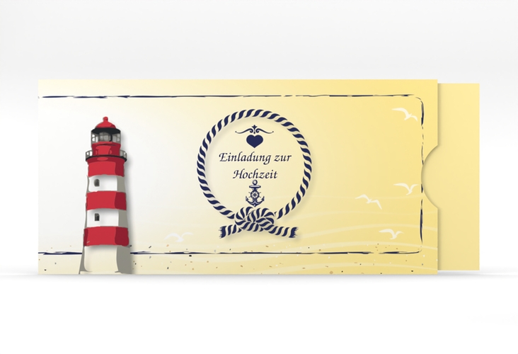 Hochzeitseinladung Sylt Einsteckkarte gelb mit Leuchtturm