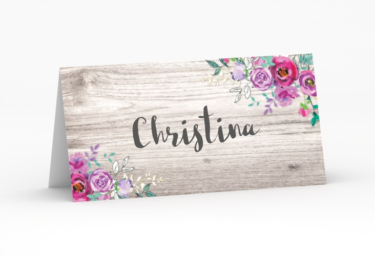 Tischkarte Hochzeit Flourish Tischkarten weiss mit floraler Bauernmalerei auf Holz