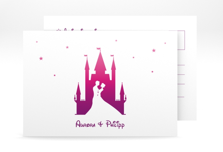 Antwortkarte Hochzeit Castle A6 Postkarte pink hochglanz
