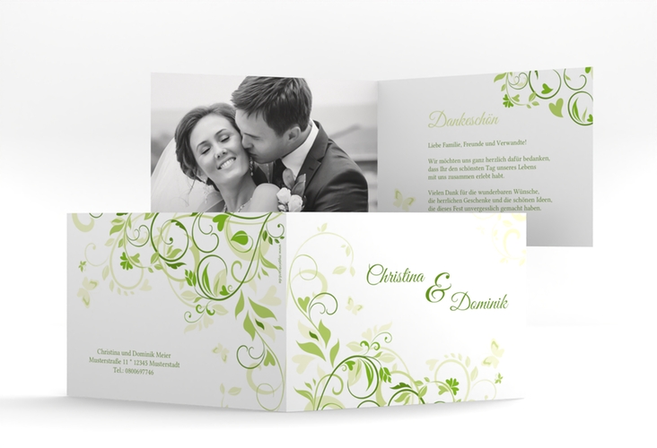 Danksagungskarte Hochzeit Lilly A6 Klappkarte quer gruen