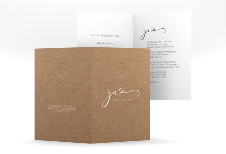 Hochzeitseinladung Jawort A6 Klappkarte hoch hochglanz modern minimalistisch mit veredelter Aufschrift