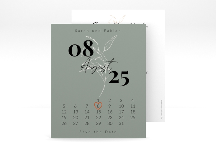 Save the Date-Kalenderblatt Seed Kalenderblatt-Karte gruen hochglanz