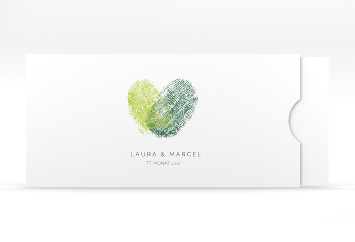 Hochzeitseinladung Fingerprint Einsteckkarte gruen schlicht mit Fingerabdruck-Motiv