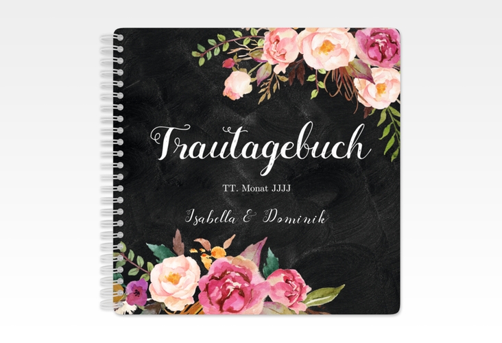 Trautagebuch Hochzeit Flowers Trautagebuch Hochzeit schwarz mit bunten Aquarell-Blumen