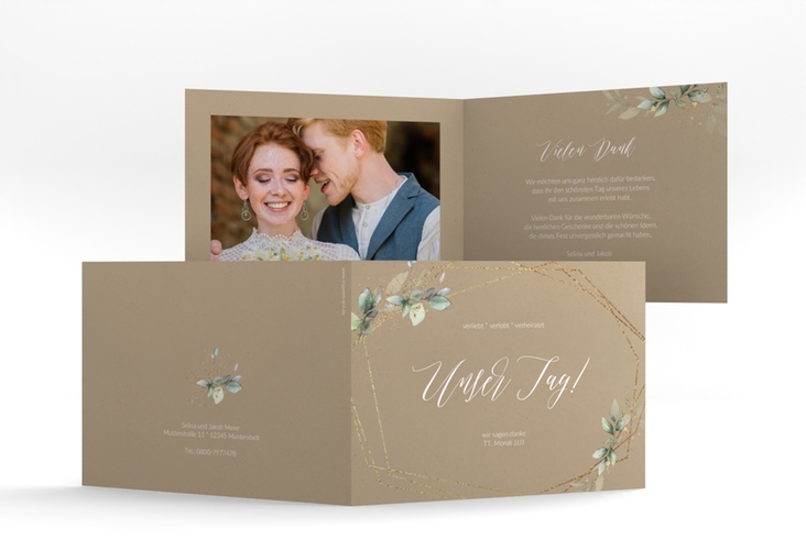 Danksagungskarte Hochzeit Greenish A6 Klappkarte quer Kraftpapier hochglanz