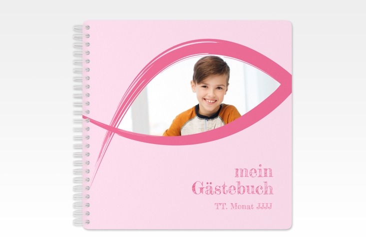 Gästebuch Kommunion Credo Ringbindung rosa