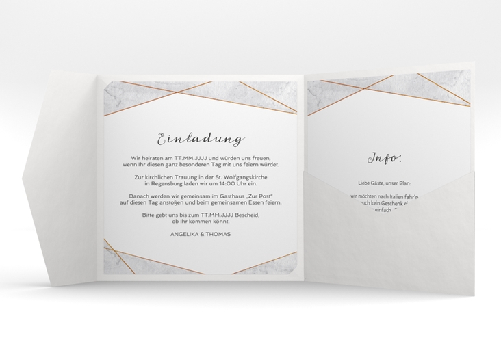 Hochzeitseinladung Asymmetry Pocketfold grau hochglanz