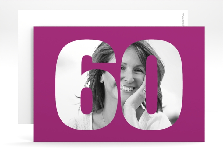 Einladung 60. Geburtstag Numbers A6 Karte quer pink