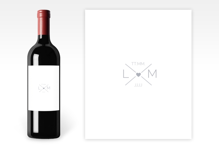 Weinetikett zur Hochzeit Initials Etikett Weinflasche 4er Set grau mit Initialen im minimalistischen Design