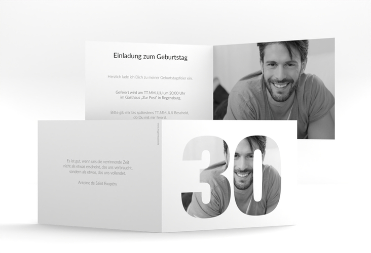 Einladung 30. Geburtstag Numbers A6 Klappkarte quer weiss