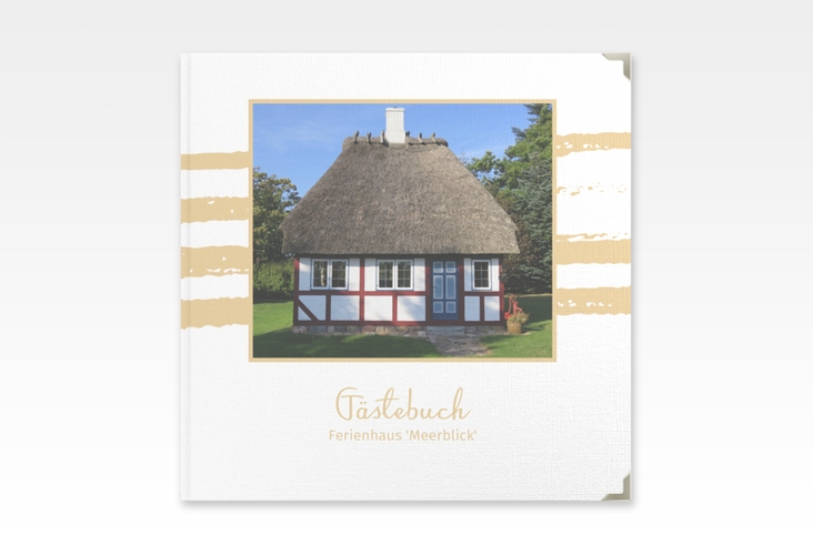 Gästebuch Selection Ferienwohnung Meerblick Leinen-Hardcover beige maritim gestreift mit Foto