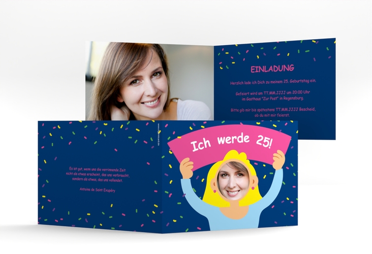 Einladung Geburtstag Comic Woman A6 Klappkarte quer
