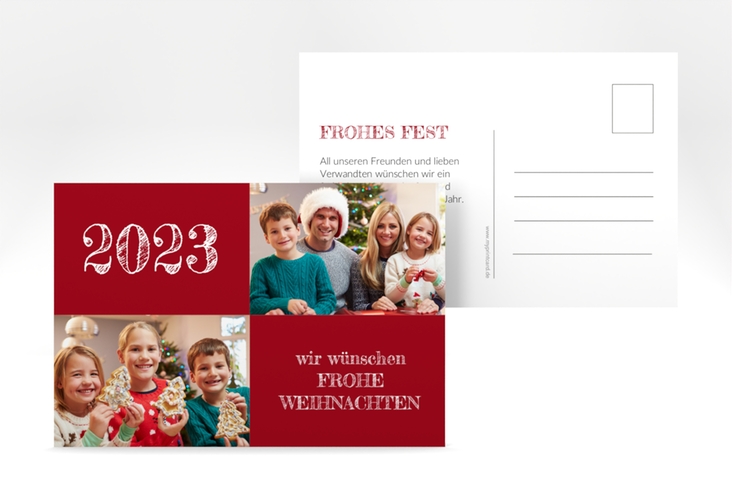 Weihnachtskarte Besinnlichkeit A6 Postkarte rot hochglanz zum selbst Gestalten mit Fotos