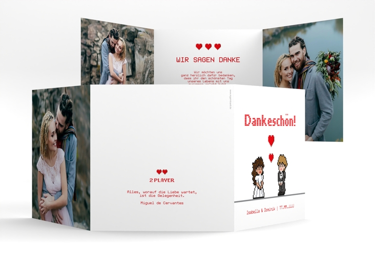 Danksagungskarte Hochzeit Pixel quadr. Doppel-Klappkarte weiss hochglanz