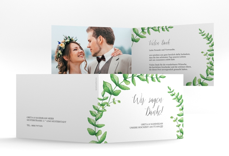 Danksagungskarte Hochzeit "Botanic" A6 Klappkarte Quer weiss