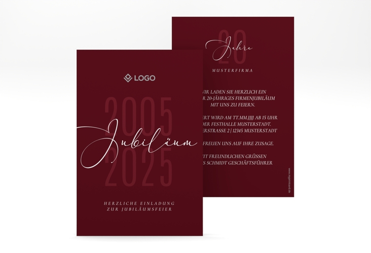 Party Einladungskarte Jubilee A6 Karte hoch rot elegant für jedes Jubiläum