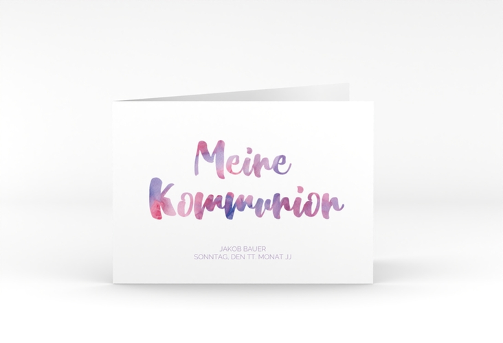 Kommunionseinladung Flora A6 Klappkarte quer flieder