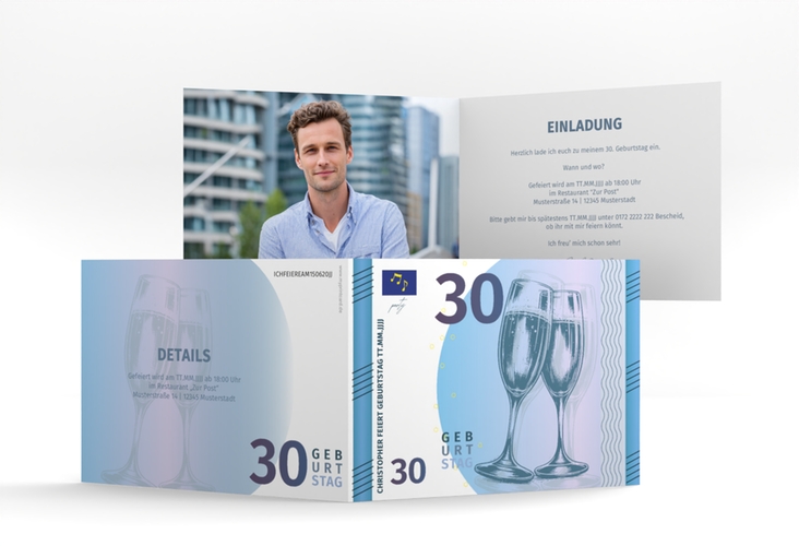 Einladung 30. Geburtstag Geldschein A6 Klappkarte quer
