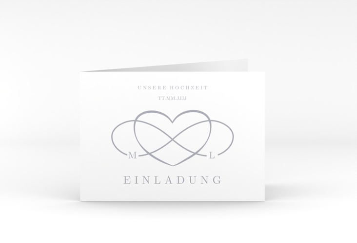 Hochzeitseinladung Infinity A6 Klappkarte quer grau